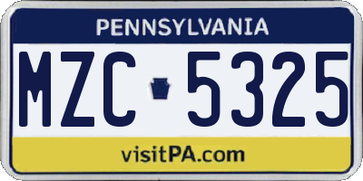 PA license plate MZC5325
