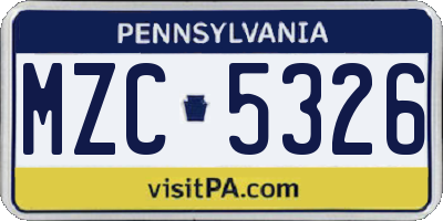 PA license plate MZC5326