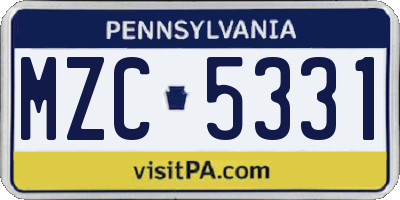 PA license plate MZC5331