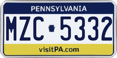 PA license plate MZC5332