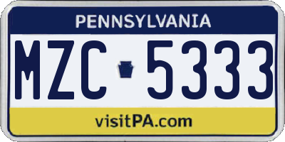 PA license plate MZC5333