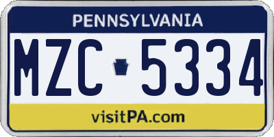 PA license plate MZC5334