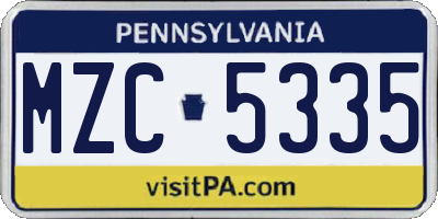 PA license plate MZC5335