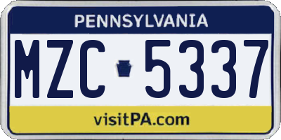 PA license plate MZC5337