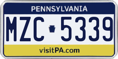 PA license plate MZC5339