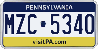 PA license plate MZC5340