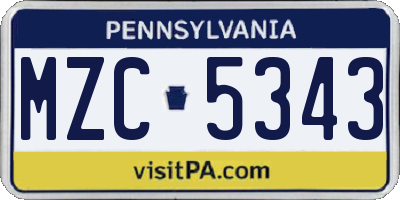 PA license plate MZC5343