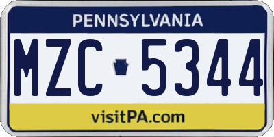 PA license plate MZC5344