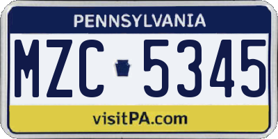 PA license plate MZC5345