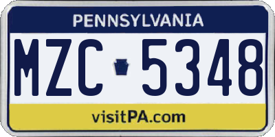 PA license plate MZC5348