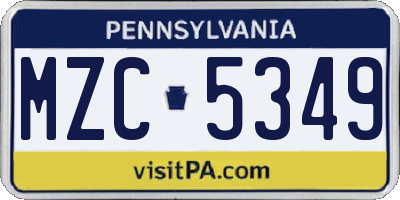 PA license plate MZC5349