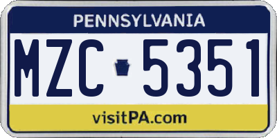 PA license plate MZC5351