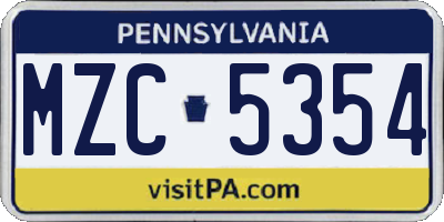 PA license plate MZC5354