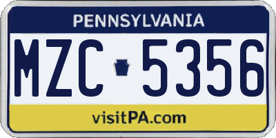 PA license plate MZC5356