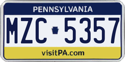 PA license plate MZC5357