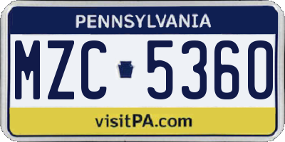 PA license plate MZC5360
