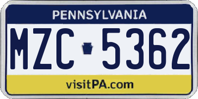 PA license plate MZC5362