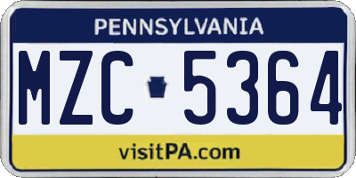 PA license plate MZC5364