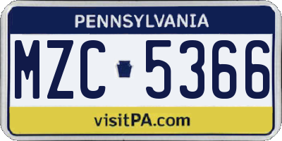 PA license plate MZC5366