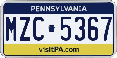 PA license plate MZC5367
