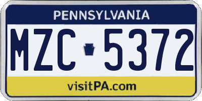 PA license plate MZC5372