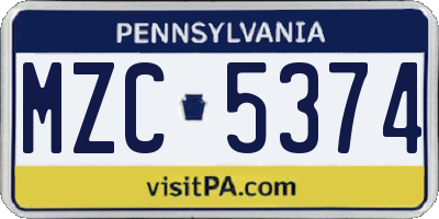 PA license plate MZC5374