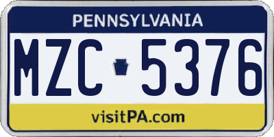 PA license plate MZC5376