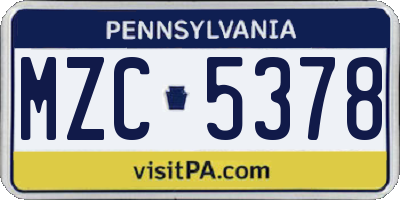 PA license plate MZC5378