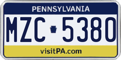 PA license plate MZC5380