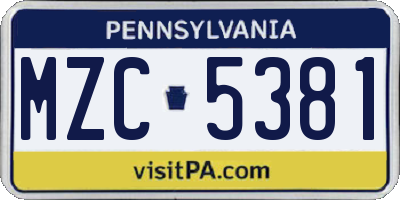 PA license plate MZC5381