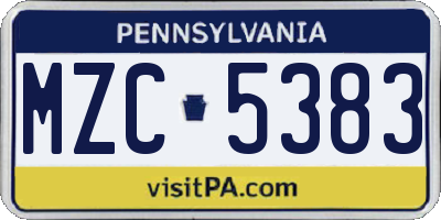 PA license plate MZC5383