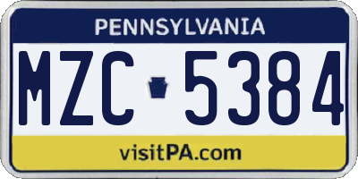 PA license plate MZC5384