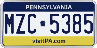 PA license plate MZC5385
