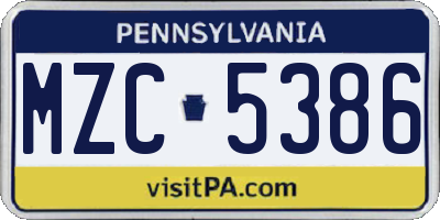 PA license plate MZC5386