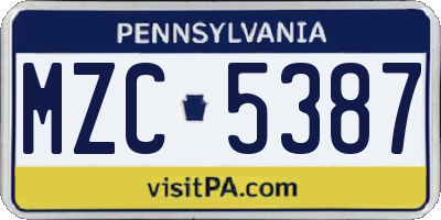 PA license plate MZC5387