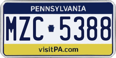 PA license plate MZC5388