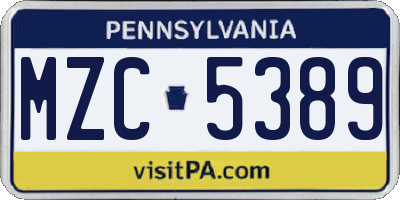 PA license plate MZC5389