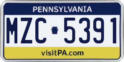 PA license plate MZC5391