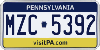 PA license plate MZC5392