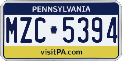 PA license plate MZC5394