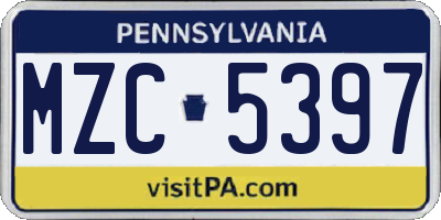 PA license plate MZC5397