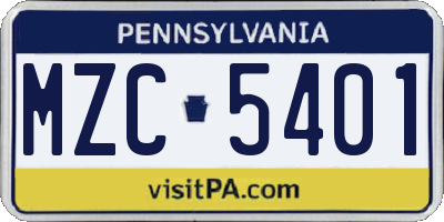 PA license plate MZC5401