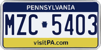 PA license plate MZC5403