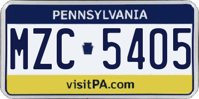 PA license plate MZC5405