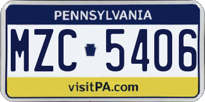 PA license plate MZC5406