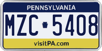 PA license plate MZC5408