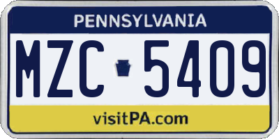 PA license plate MZC5409
