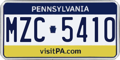 PA license plate MZC5410