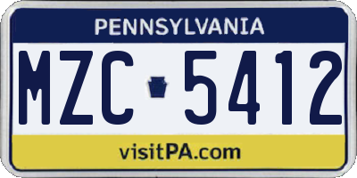 PA license plate MZC5412