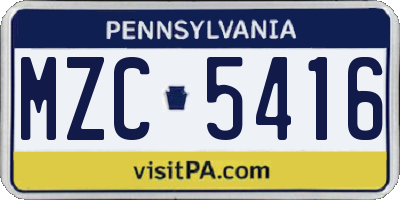 PA license plate MZC5416